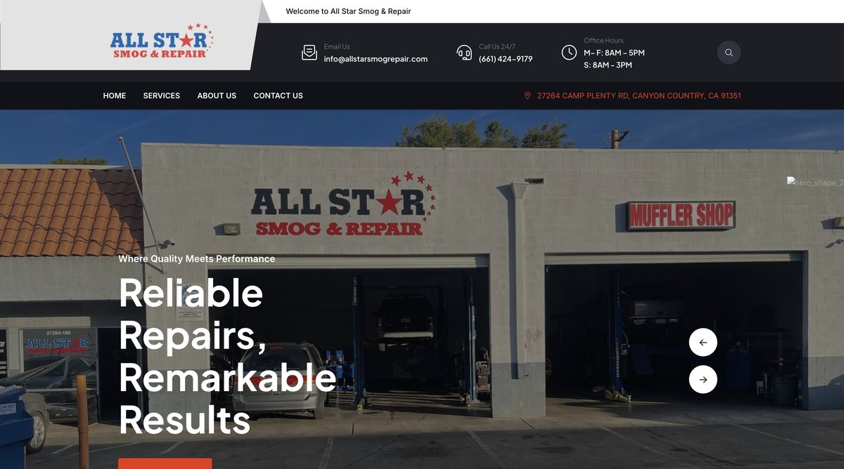 All Star Smog Repair website screenshot