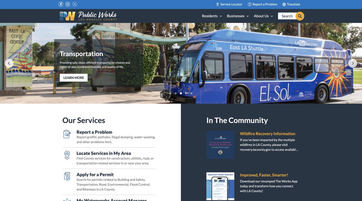 LA County Public Works website screenshot