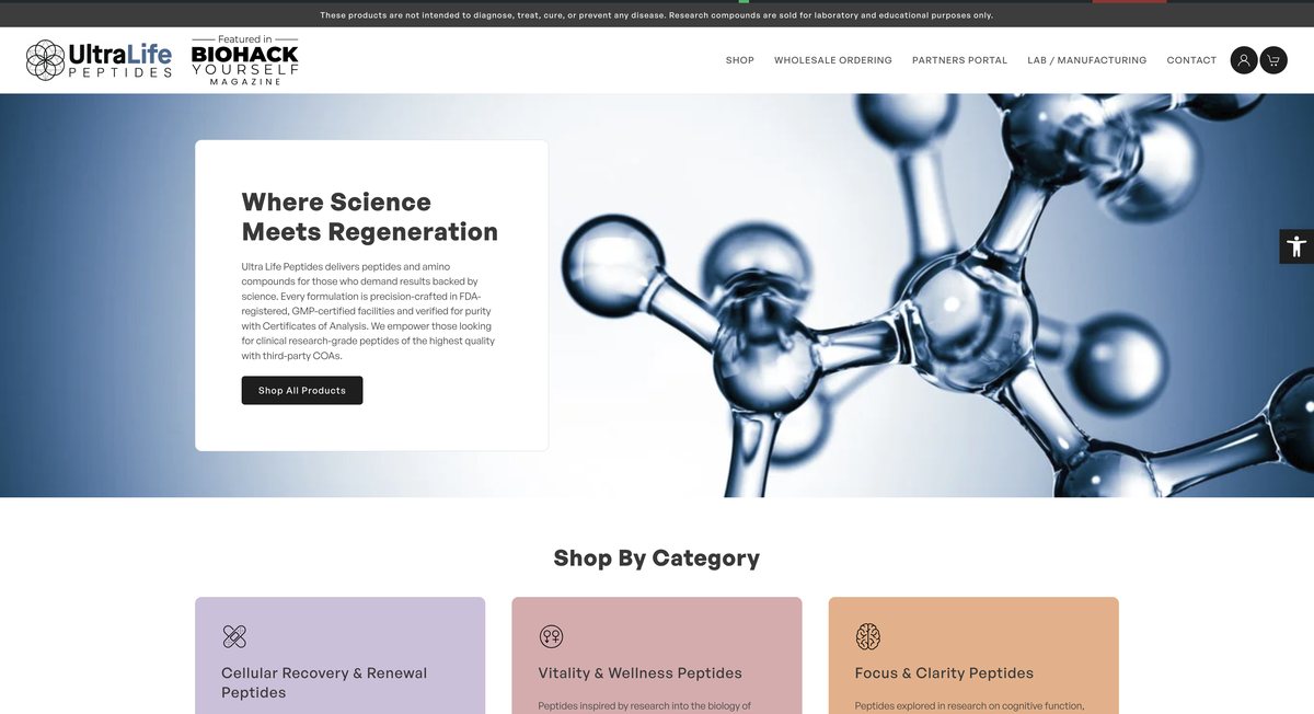 UltraLife Peptides website screenshot
